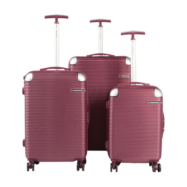 Sada 3 tmavočervených cestovných kufrov na kolieskách Travel World
