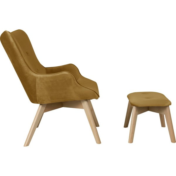 Zamatové kreslo s podnožkou v horčicovej farbe Niko – Ropez-image-3