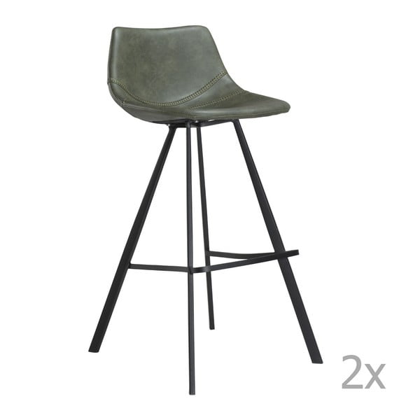 Sada 2 zelených barových stoličiek s čiernou kovovou podnožou DAN– FORM Pitch