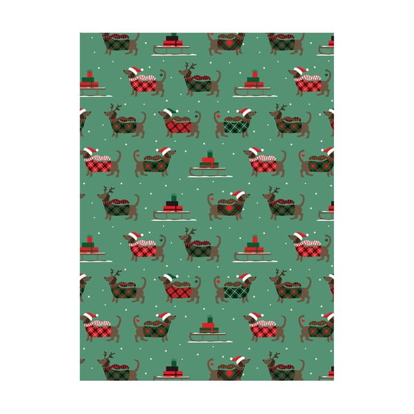 5 hárkov zeleného baliaceho papiera eleanor stuart Christmas Dogs, 50 x 70 cm