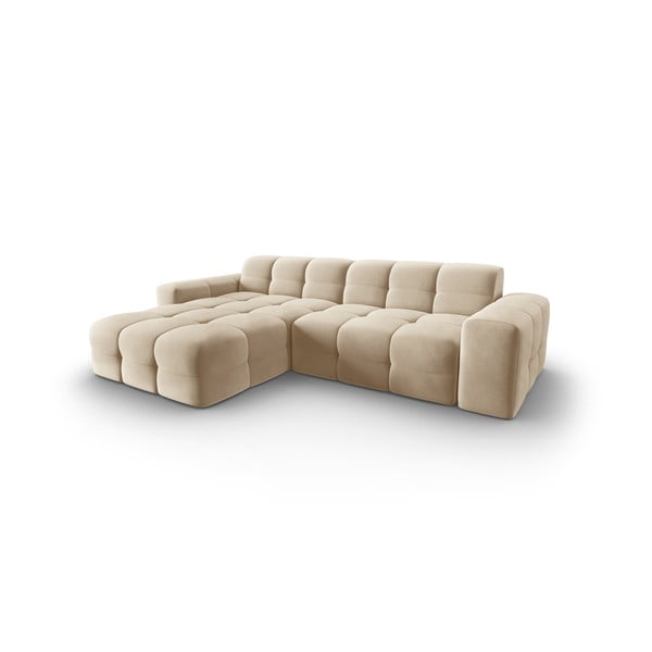 Béžová zamatová rohová pohovka (ľavý roh) Kendal - Micadoni Home-image-3