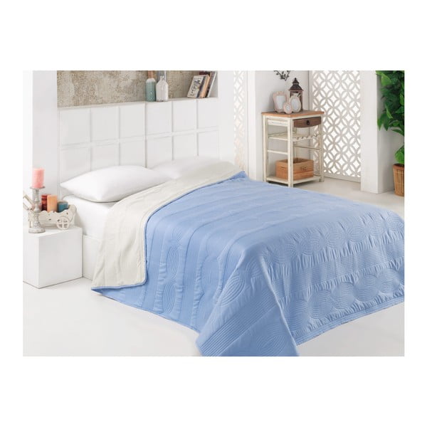 Modro-biely obojstranný pléd na posteľ z mikrovlákna, 200 × 220 cm