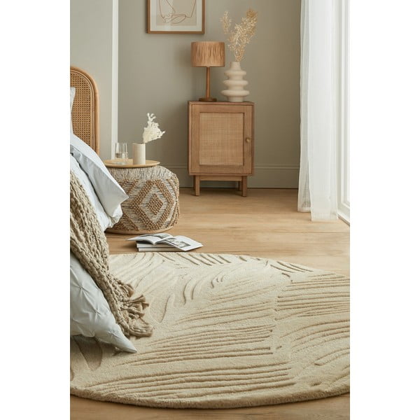 Béžový vlnený okrúhly koberec ø 160 cm Leaf - Flair Rugs-image-4