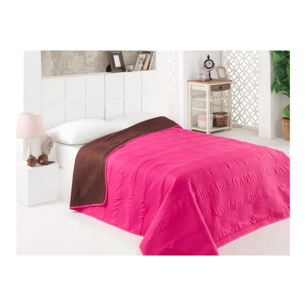 Ružovo-hnedý obojstranný pléd na posteľ z mikrovlákna, 200 × 220 cm