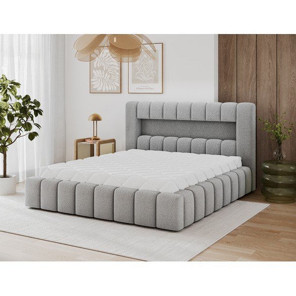 Sivá čalúnená dvojlôžková posteľ s úložným priestorom s roštom 140x200 cm Lamica – ELTAP-image-4