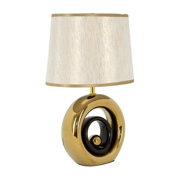 Biela stolová lampa s konštrukciou v zlatej farbe Mauro Ferretti Round-image-3