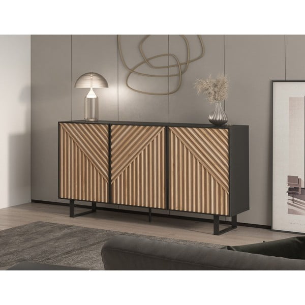 Komoda v dekore duba v čierno-prírodnej farbe 151x80x40 cm Alana – Marckeric-image-1