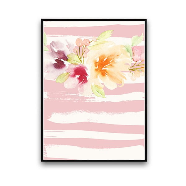 Plagát s kvetmi, ružovo-biele pozadie, 30 x 40 cm
