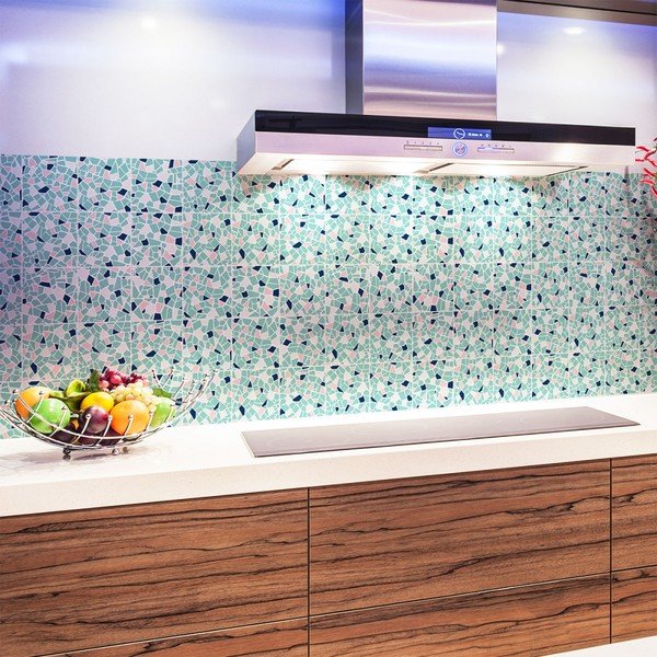 Sada 24 nástenných samolepiek Ambiance Cement Tile Stickers Terrazzo Aqua, 10 x 10 cm-image-2