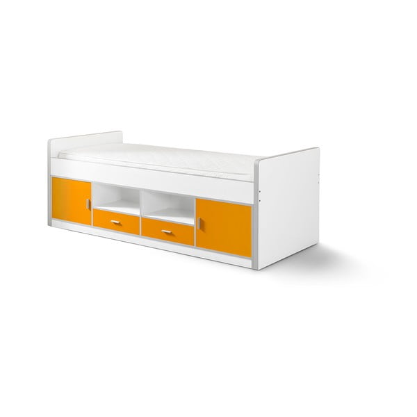 Bielo-oranžová detská posteľ s úložným priestorom Vipack Bonny, 200 × 90 cm