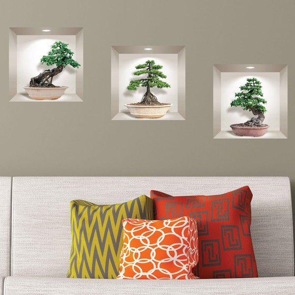 Sada 3 3D samolepiek na stenu Ambiance Ginseng Bonsai-image-1