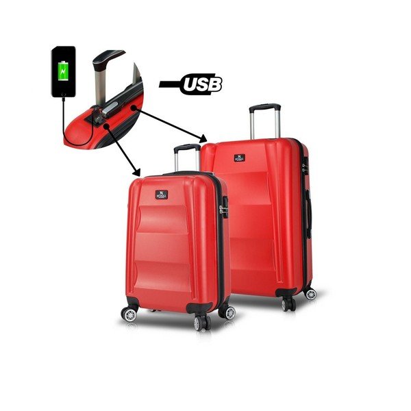 Sada 2 červených cestovných kufrov na kolieskach s USB porty My Valice LASSO Cabin & Medium-image-1