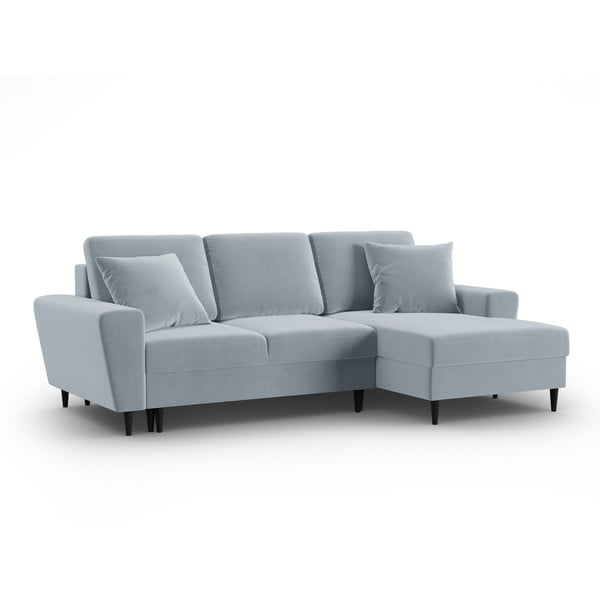 Svetlomodrá zamatová rozkladacia/s úložným priestorom rohová pohovka (pravý roh/s leňoškou) Kyoto – Cosmopolitan Design-image-4