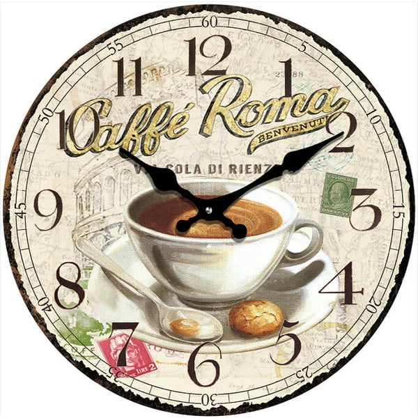Sklenené hodiny Caffé Roma, 34 cm