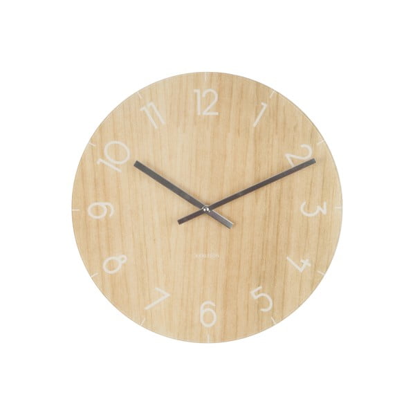 Svetlohnedé hodiny Present Time Glass Wood, ⌀ 40 cm
