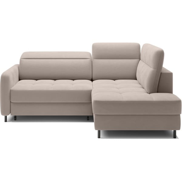 Svetlohnedá zamatová rozkladacia/s úložným priestorom rohová pohovka (pravý roh/do L) Barea – ELTAP