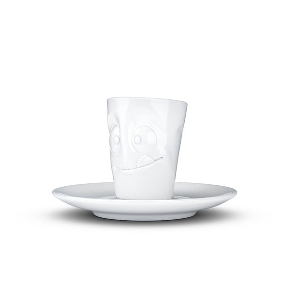 Biela maškrtná porcelánová šálka na espresso s tanierikom 58products, objem 80 ml-image-1