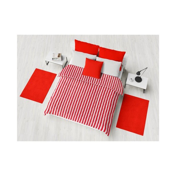 Červeno-biely pruhovaný prešívaný pléd cez posteľ Stripes, 160 × 230 cm-image-1
