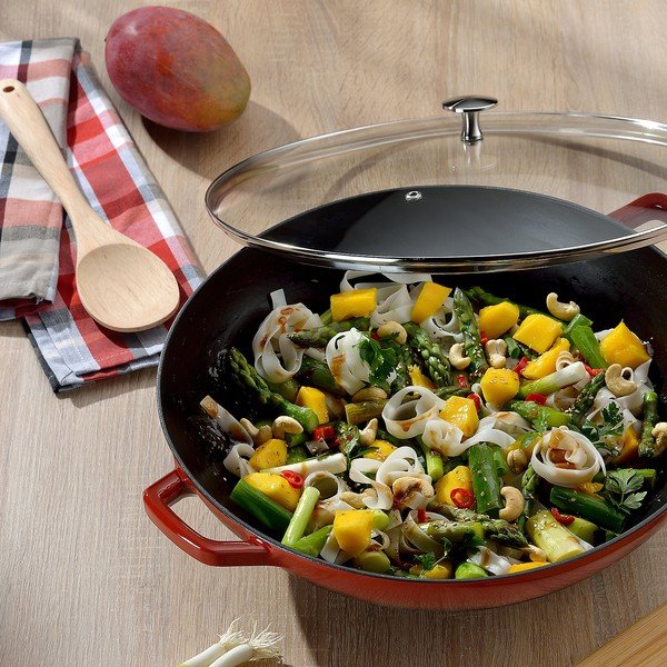 Červená liatinová WOK panvica Kela Calido, ø 36 cm-image-1