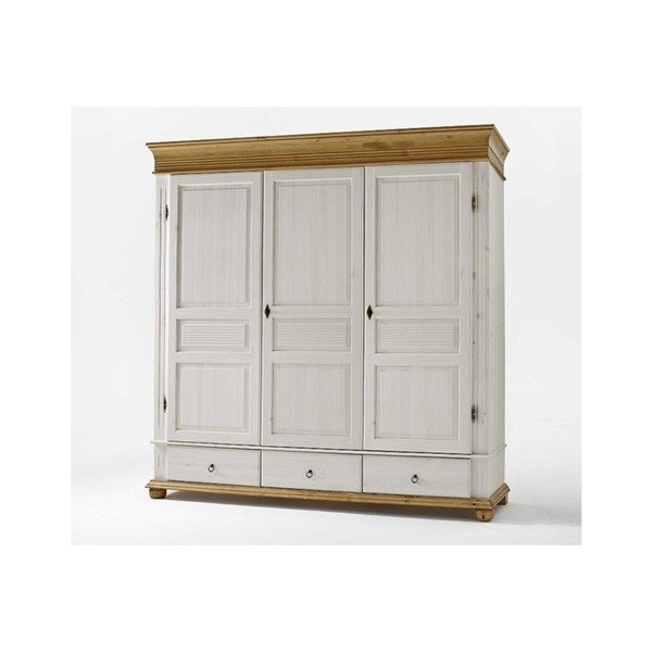 Vysoká biela trojdverová šatníková skriňa z borovicového dreva SOB Harald