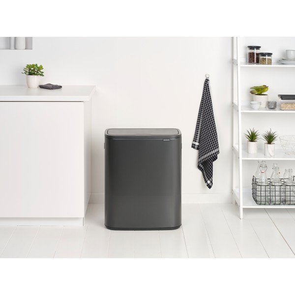 Tmavosivý dotykový oceľový odpadkový kôš na triedený odpad 60 l Bo Touch Bin – Brabantia-image-1