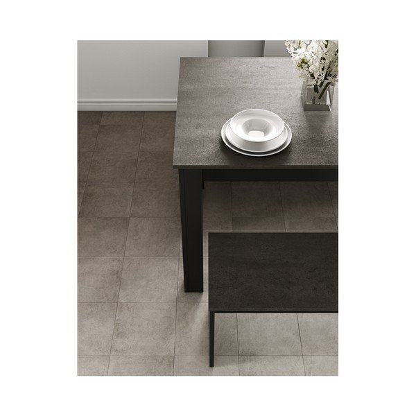 Set čierneho jedálenského stola a 2 lavíc s doskou v dekore betónu TemaHome Nice-image-4