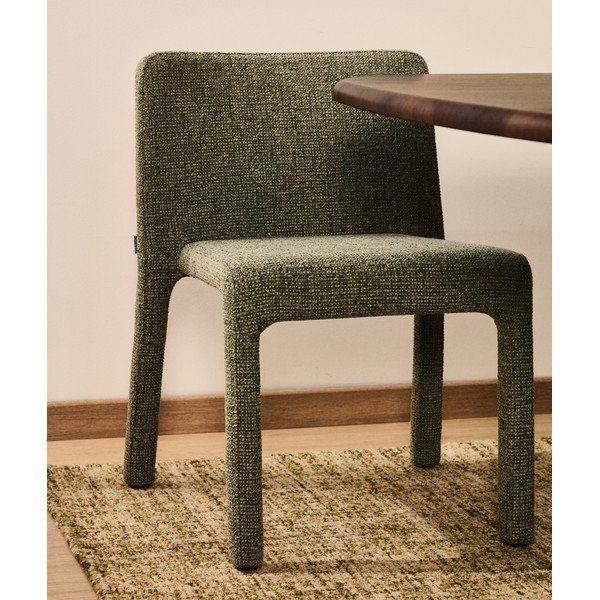 Zelená čalúnená stohovateľná jedálenská stolička Loria – Kave Home-image-3