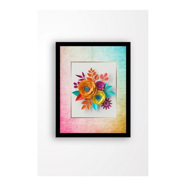Nástenný obraz na plátne v čiernom ráme Tablo Center Rainbow Flowers, 29 × 24 cm