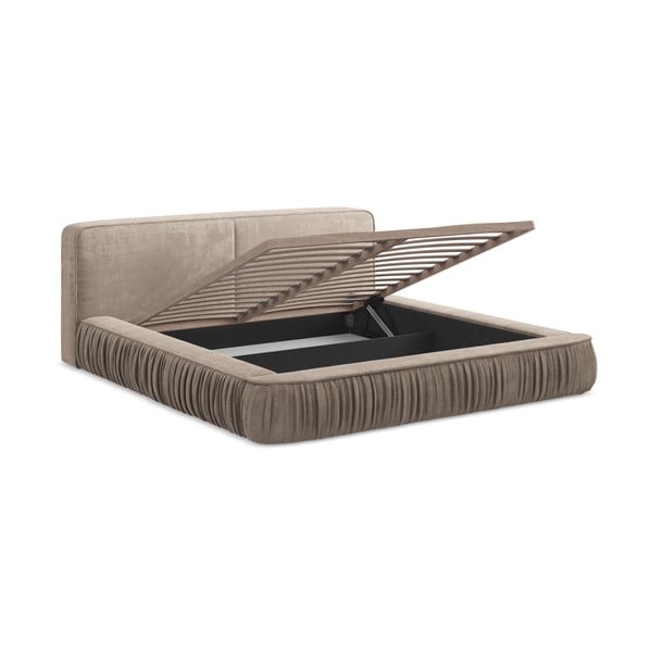 Béžová čalúnená dvojlôžková posteľ s úložným priestorom s roštom 180x200 cm Keoni – Makamii-image-3