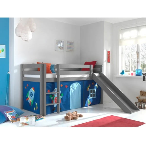 Sivá vyvýšená detská posteľ z borovicového dreva 90x200 cm PINO – Vipack-image-3