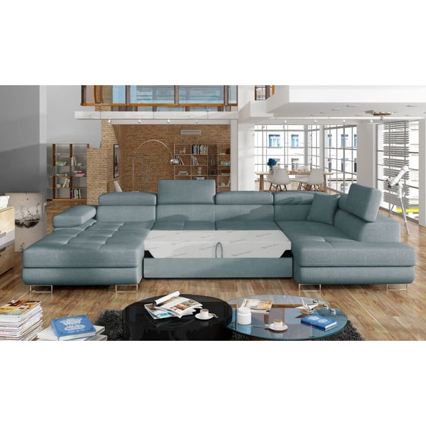 Svetlomodrá rozkladacia/s úložným priestorom rohová pohovka (pravý roh/do tvaru "U") Rodrigo – ELTAP-image-2