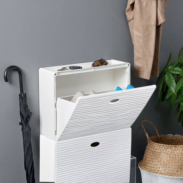 Biela plastová výklopná skrinka na topánky Tris Wave - Domopak-image-1