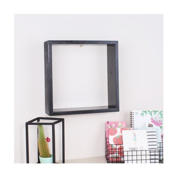Čierna drevená nástenná polička North Carolina Scandinavian Home Decors Cube
