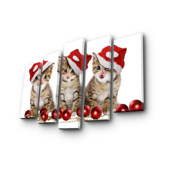 Päťdielny obraz Meow Christmas, 105x70 cm