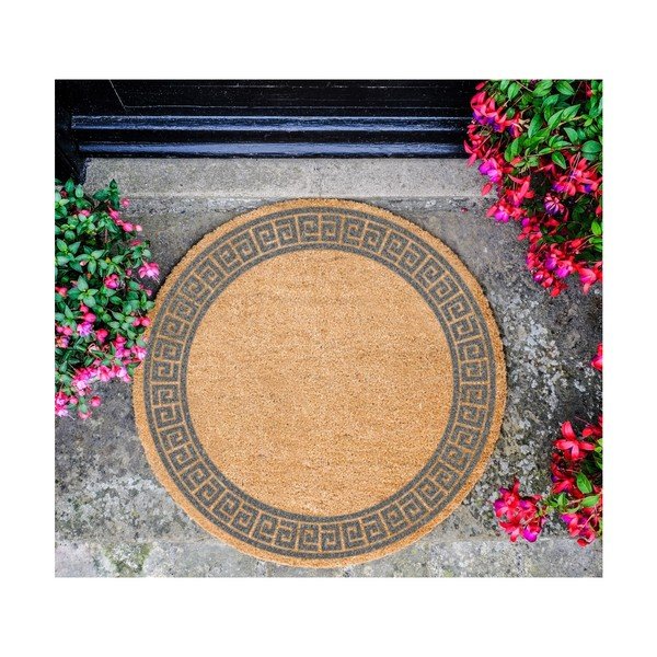 Sivá okrúhla rohožka z prírodného kokosového vlákna Artsy Doormats Greek Border, ⌀ 70 cm-image-2