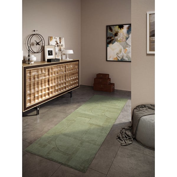 Zelený ručne tkaný vlnený behúň 80x250 cm Alexis – Villeroy&Boch-image-1