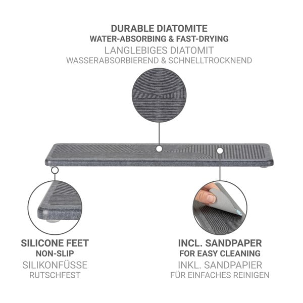 Sivá odkvapkávacia podložka na riad z kremeliny 30x8 cm Damon – Wenko-image-4