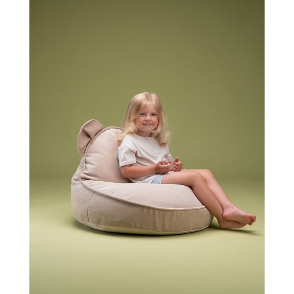 Béžový zamatový detský sedací vak Bear – Wigiwama-image-1