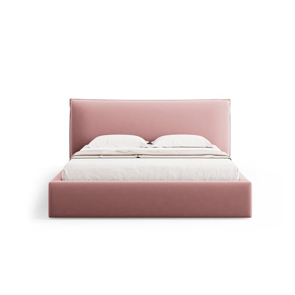 Ružová čalúnená dvojlôžková posteľ s úložným priestorom a roštom 160x200 cm Elio – Milo Casa-image-3