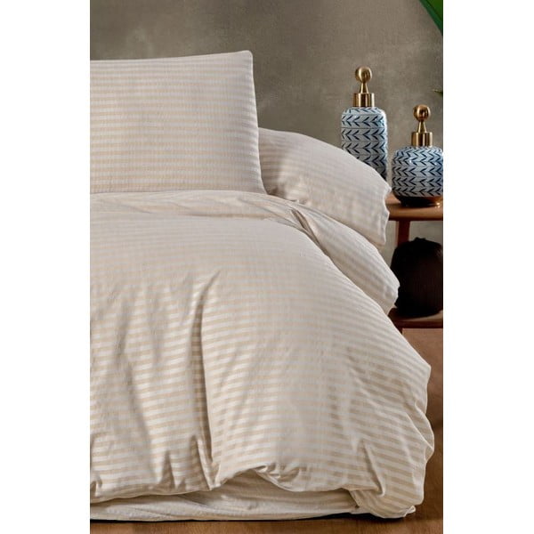 Krémové 4-dielne predĺžené obliečky na dvojlôžko s plachtou 200x220 cm – Mila Home-image-1