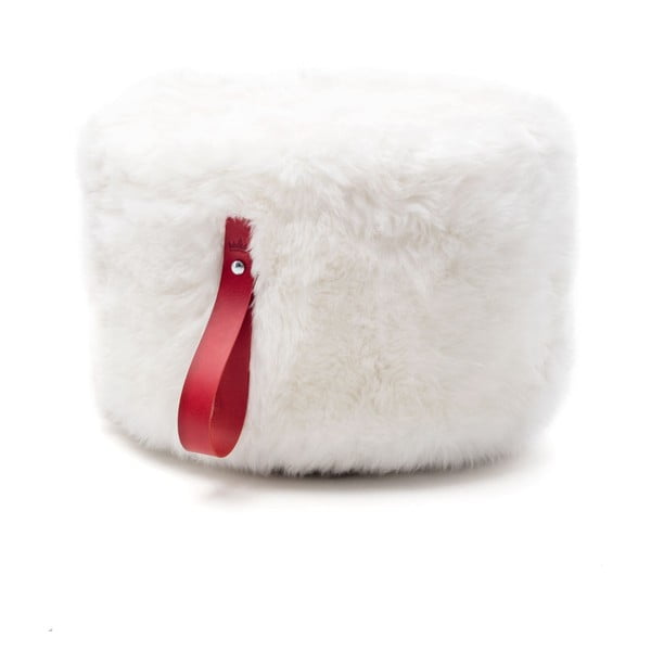 Biely puf z ovčej kožušiny s červeným detailom Royal Dream, ⌀ 60 cm