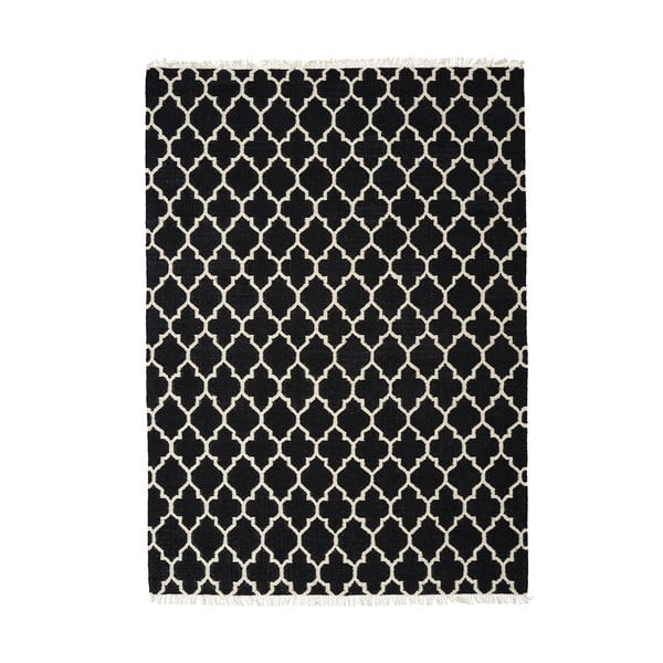Čierny ručne tkaný vlnený koberec Linie Design Arifa, 140 x 200 cm