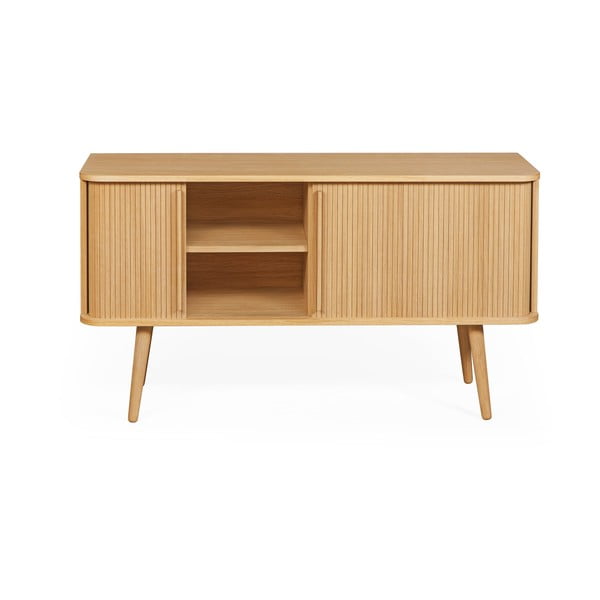 Nízka komoda v dekore duba s posuvnými dverami v prírodnej farbe 138x75 cm Rove – Woodman-image-4