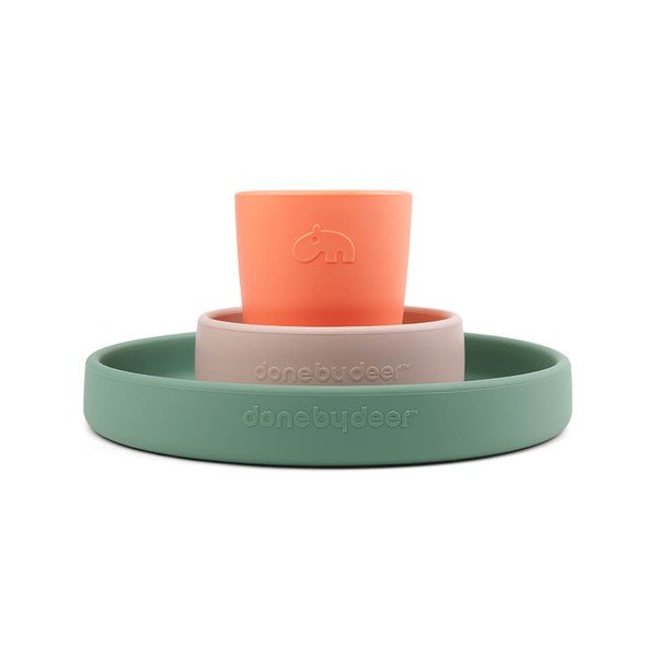 Trojdielny detský jedálenský set zo silikónu Done by Deer Croco-image-1