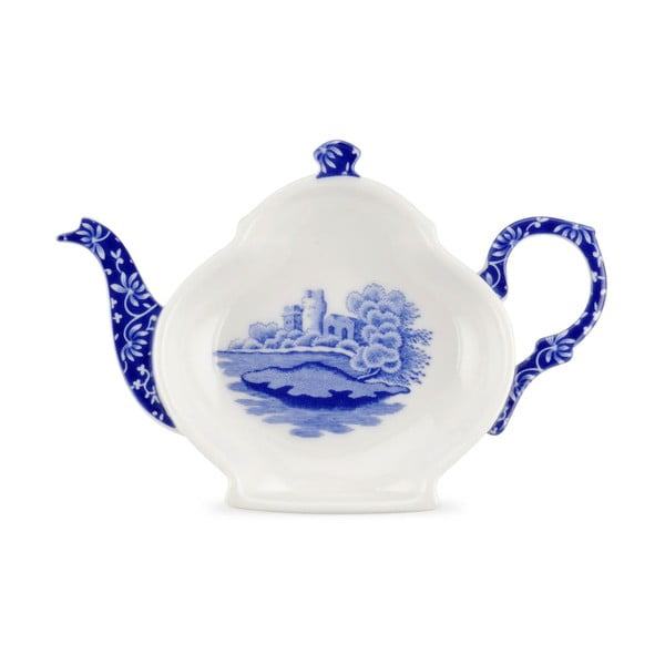 Sada 4 bielo-modrých porcelánových podnosov na čajový sáčok Spode Blue Italian
