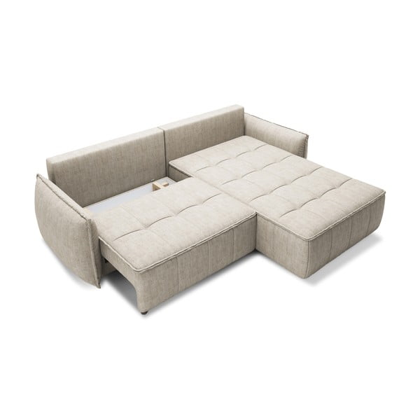 Béžová zamatová rozkladacia/s úložným priestorom rohová pohovka (pravý roh/s leňoškou) Campo – ELTAP-image-2