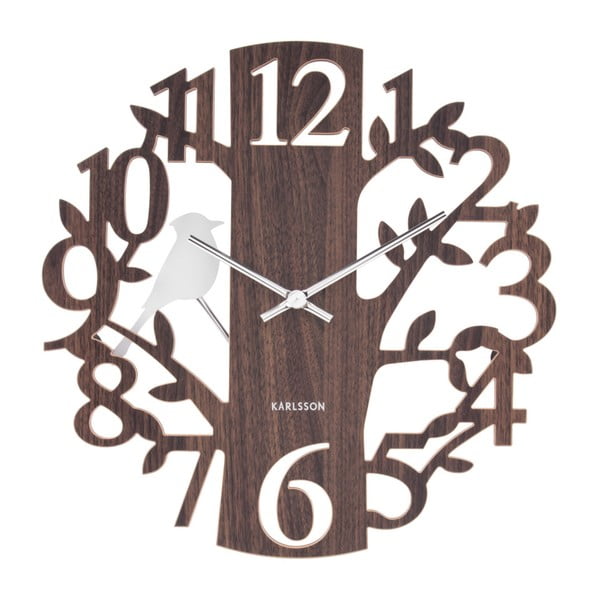 Hnedé nástenné hodiny Karlsson Woodpecker, ⌀ 40 cm