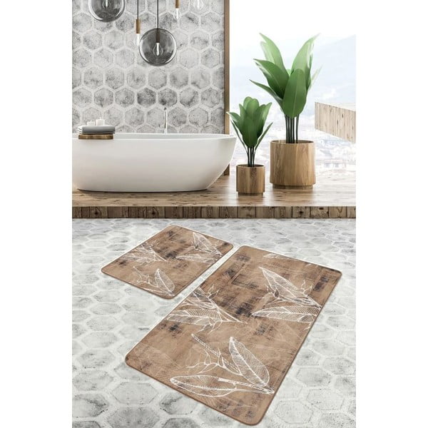 Hnedé zamatové kúpeľňové predložky v súprave 2 ks 60x100 cm – Mila Home-image-2