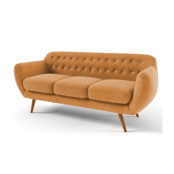 Žltá pohovka pre troch so svetlobéžovými gombíkmi Wintech Indigo-image-1