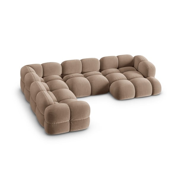 Hnedá zamatová rohová pohovka (ľavý roh/do tvaru "U") Loretto – Cosmopolitan Design-image-2